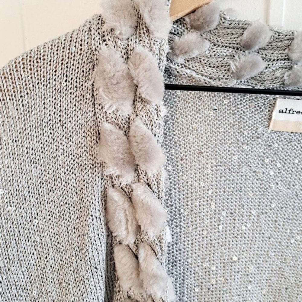 Alfred Dunner Sequin and Fur Trimmed Cardigan - Picture 2 of 5